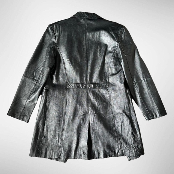 Vintage black button up genuine leather jacket - Picture 2 of 8